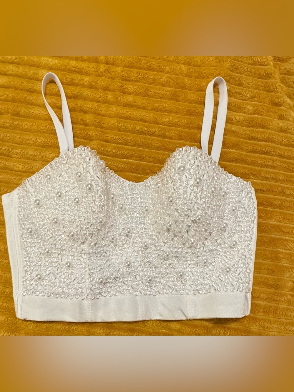 Pearl & Crystal White Embellished Bustier Crop Top